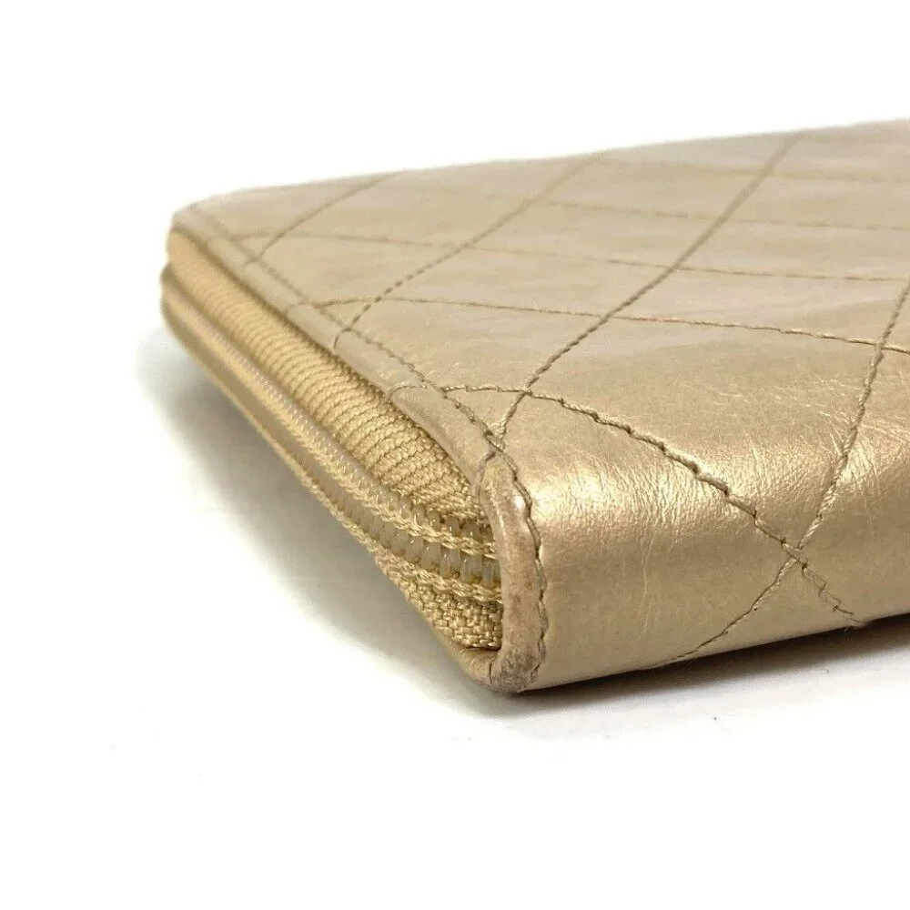 CHANEL CC Mark CC Matelasse Quilted Zip Around Long Wallet Calfskin Gold - Picture 6 of 16